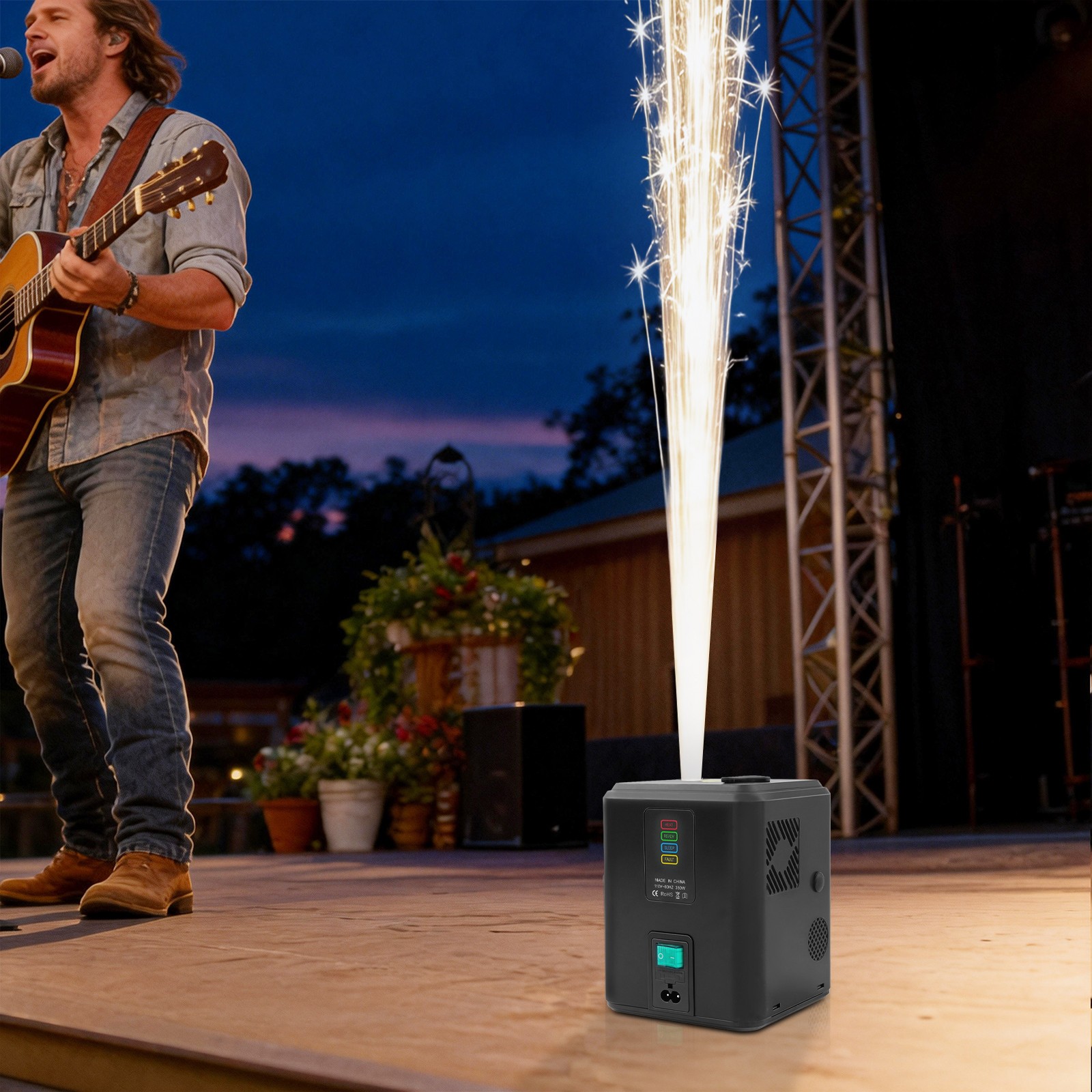Black Electronic Stage Effect Light Device w/Remote,350W Mini Cold Spark Machine