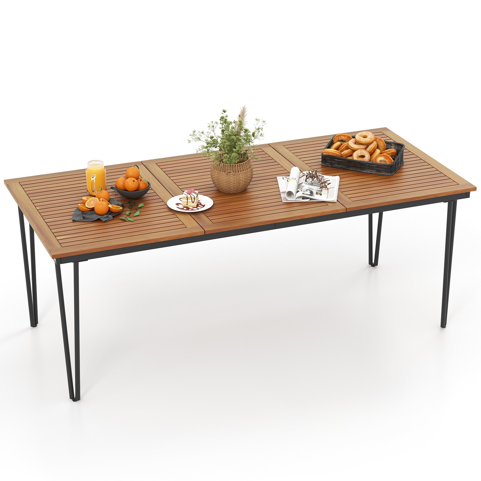 79" Outdoor Dining Table 8-Person Acacia Wood Table with 1.9" Umbrella Hole