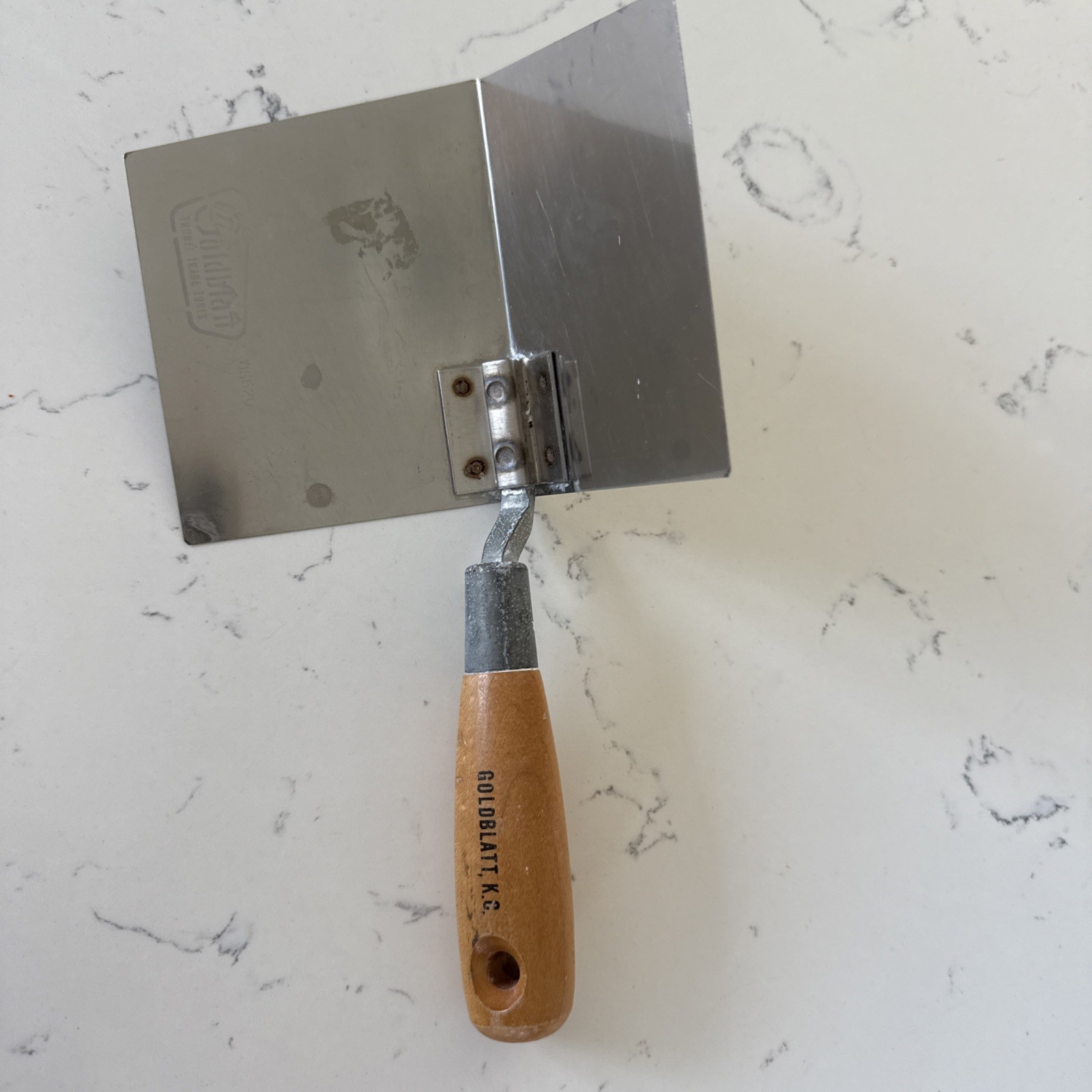 Vintage Goldblatt Outside Corner Trowel 4”x5” Stainless Steel EUC Made In USA