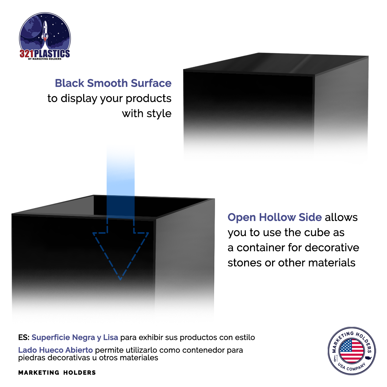 8" Black Acrylic Display Riser Box with One Open Side