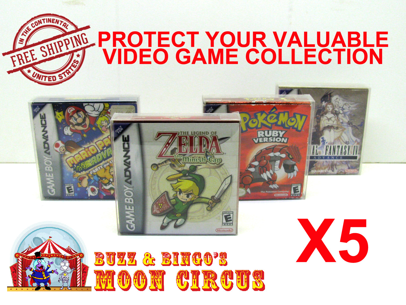 5x NINTENDO GAME BOY ADVANCE GAME BOX - PROTECTIVE BOX PROTECTOR SLEEVE CASE