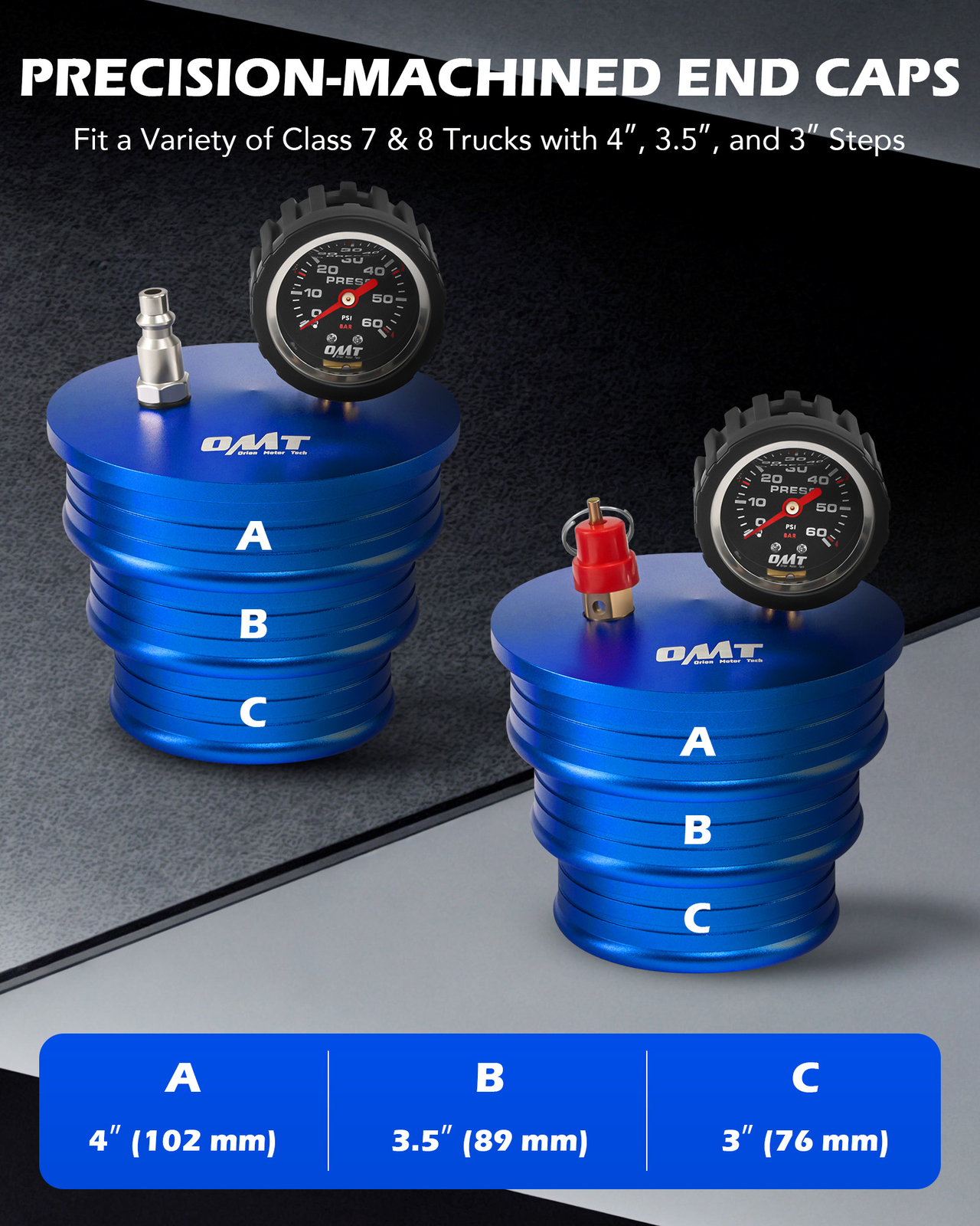 OMT 4" 3.5" 3" Steps Charge Air Cooler CAC Boost Leak Tester for Class 7 8 Truck