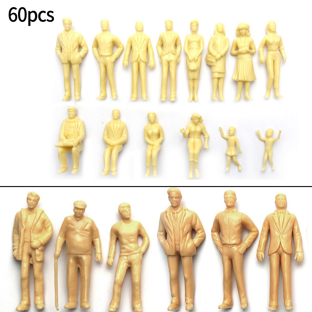 60pcs Model Figures 1:87 Unpainted H0 Figures Standing H0 Accessories Plastic
