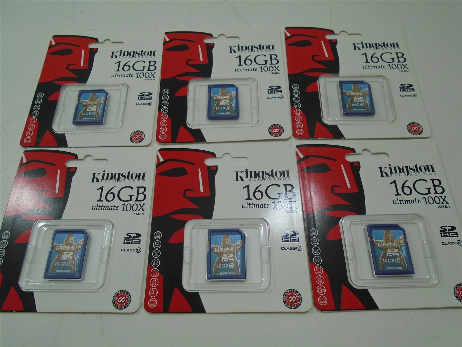 Lot of 6 Kingston 16 GB SD Class 6 Ultimate 100X 15MB/s SD6G2/16GB