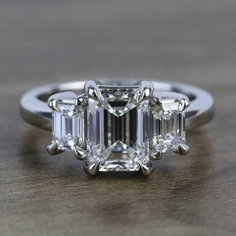 3.10 Ct Emerald Cut White Diamond Lab-Created Wedding Ring 925 Sterling Silver