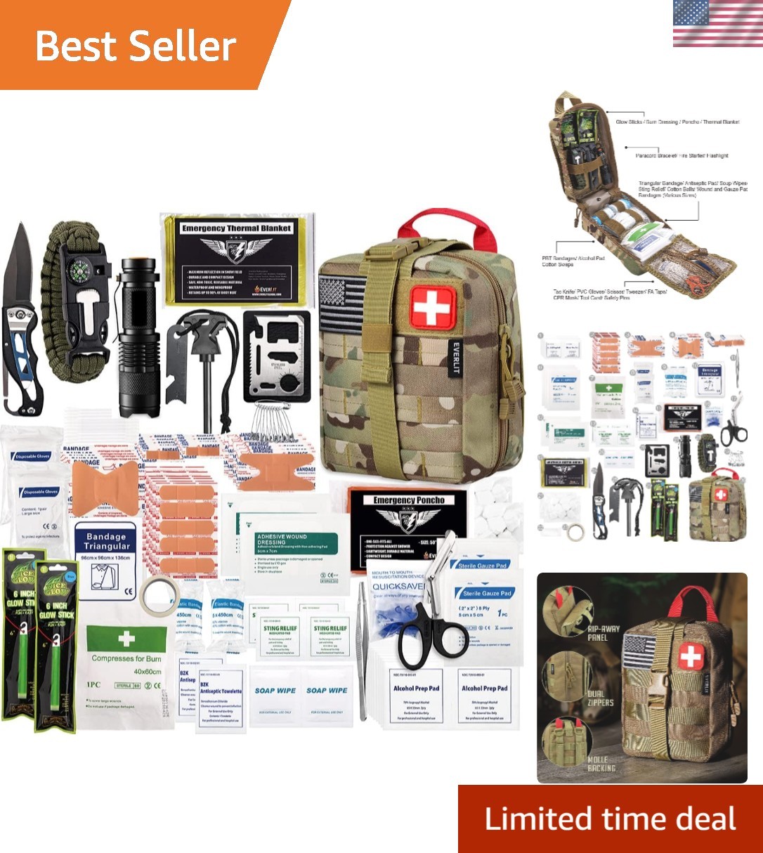 250PCS Survival First Aid Kit for Outdoor Adventures