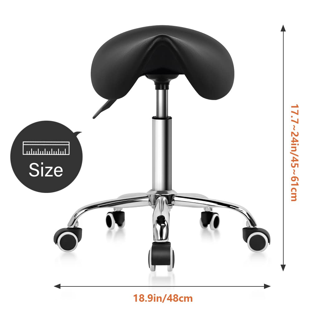 Rolling Saddle Stool PU Leather Swivel Adjustable Rolling Stool with Wheels S...
