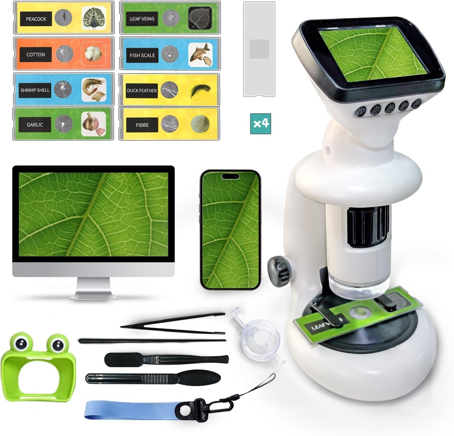Microscope for Kids with 12 Slides, 200X-1000X,2.4" Screen Kids Microscope Kit