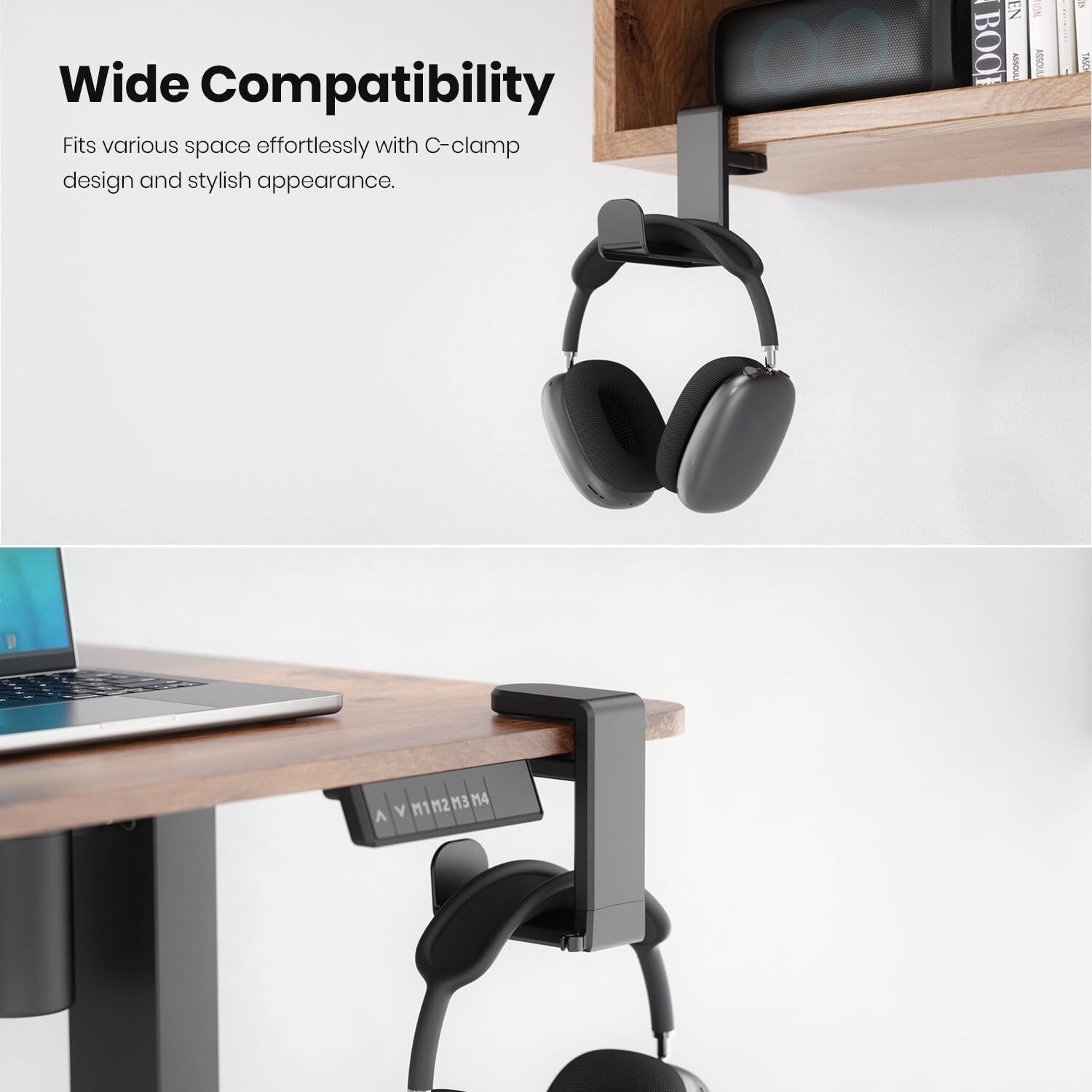 PC Gaming Headset Headphone Hook Holder Hanger Mount Under Desk +Cable Clip