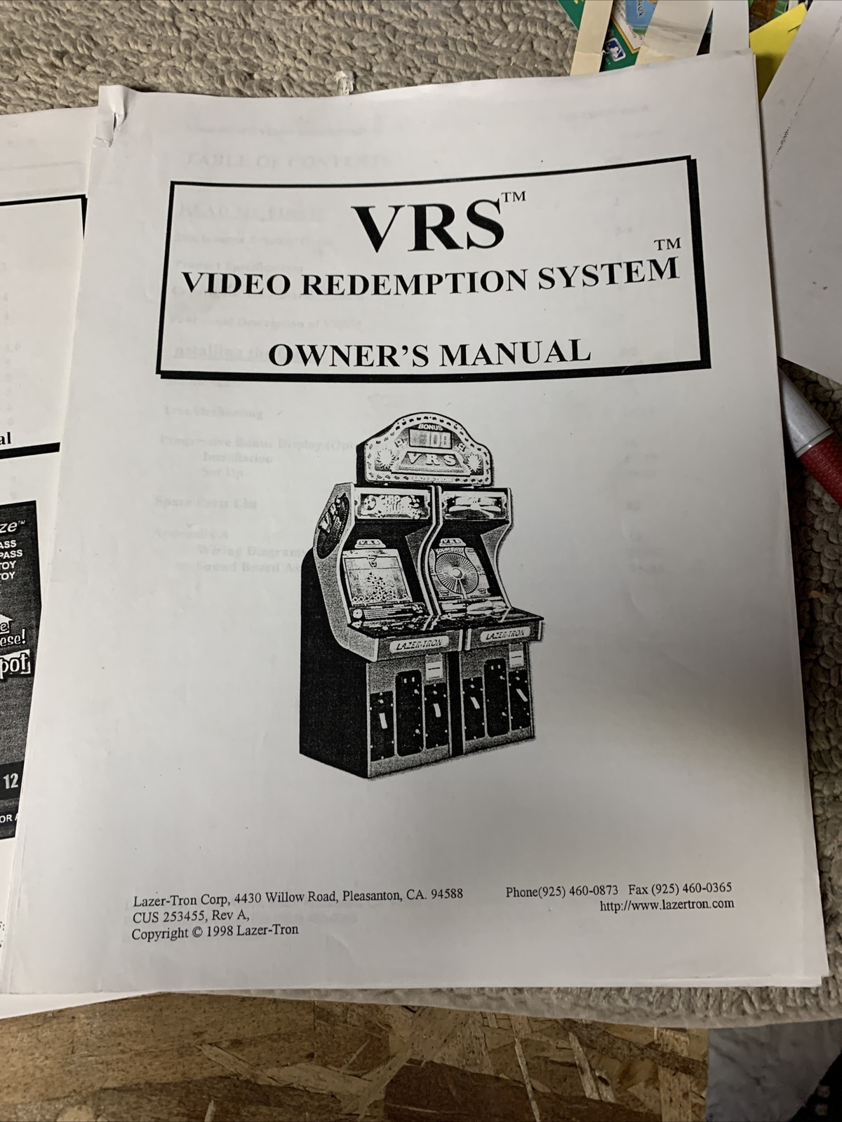 Solar Spin VRS System Set Lazer Tron ,,arcade Game Manual