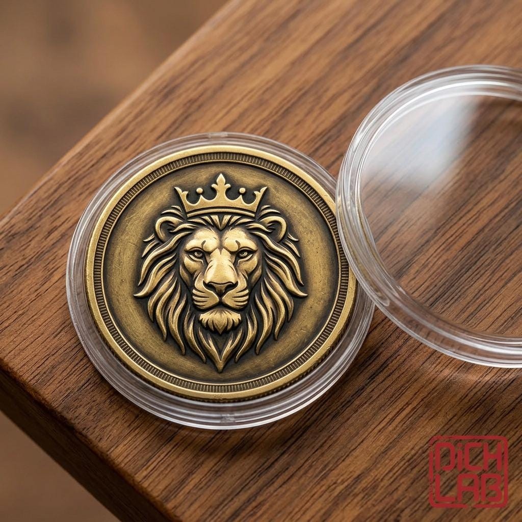 Replica 2D Flat Token Lion Coin Pendant Vintage Regal Necklace Gift Fathers Day