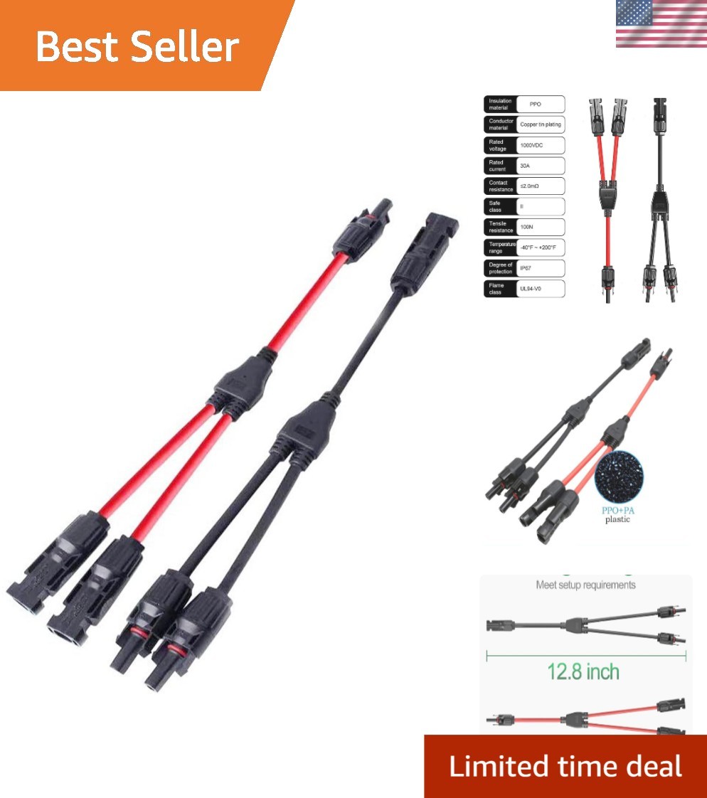 Solar Connectors Y Branch Parallel Adapter 10AWG Cable for Solar Panel (Red & Bl