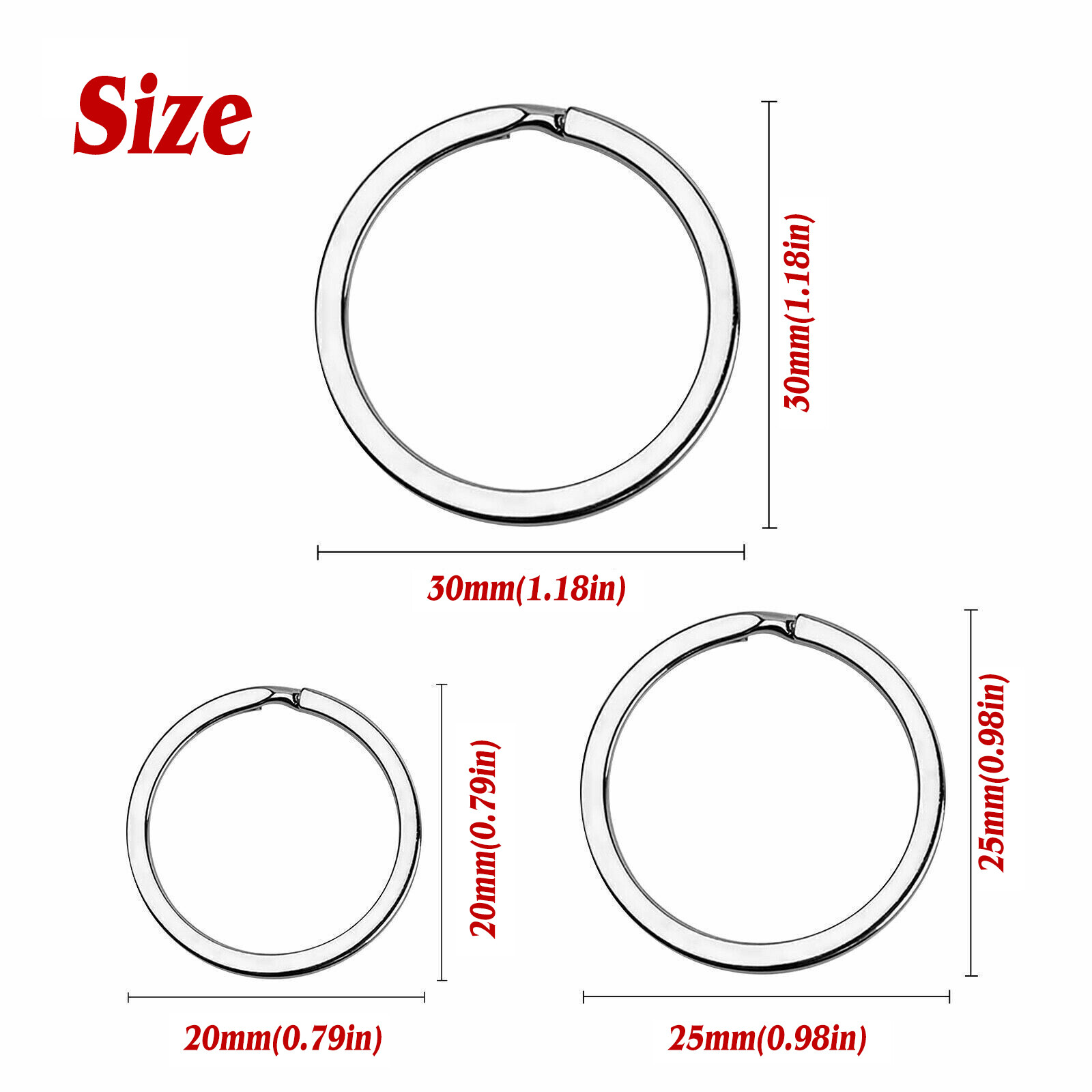 20/25/30mm Rustproof Split Ring Keychain Stainless Steel 50pcs Round Key Ring