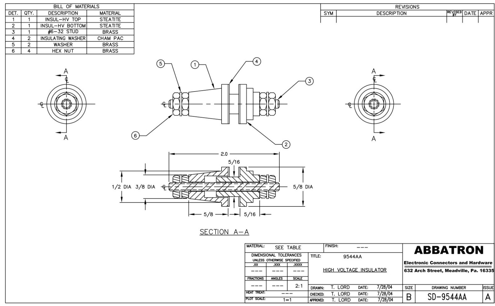 9544 Insulator High Voltage ASSY THRU Panel