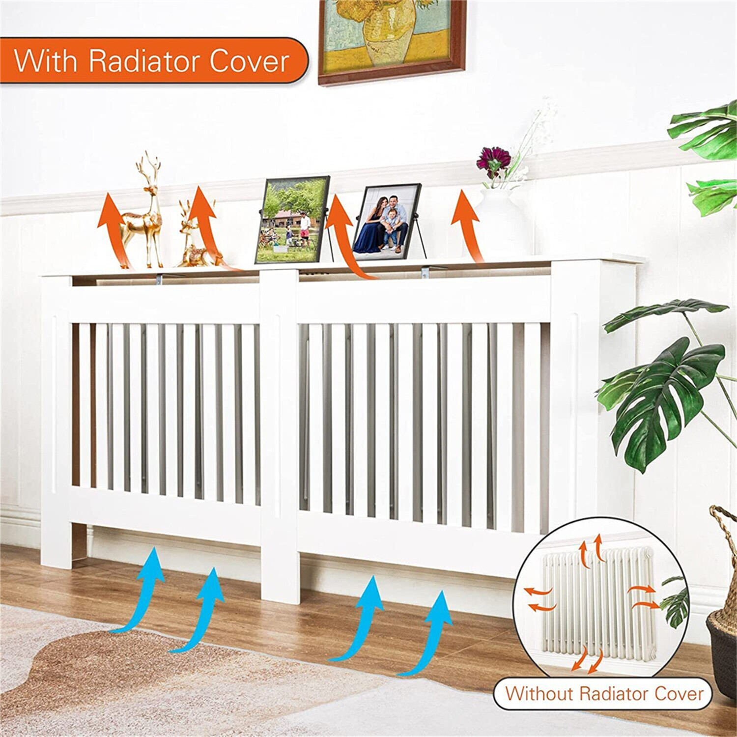30 44 60 68 in White Slatted MDF Radiator Cover Heater Cabinet Spacious Shelf
