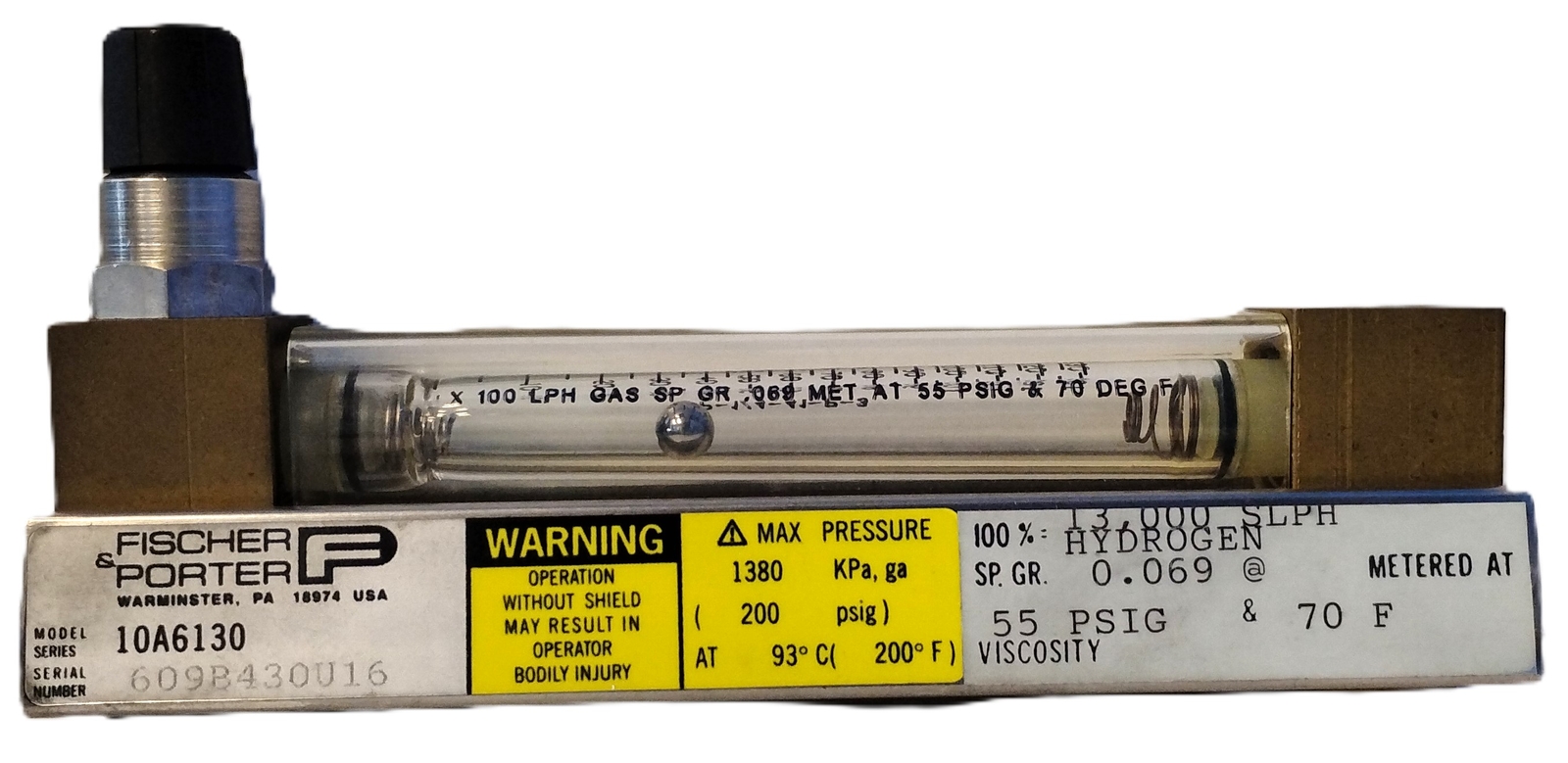Fischer & Porter 10A6130 1/4" NPT 1380 KPA 200 PSIG 93 C 200 F Flow Meter