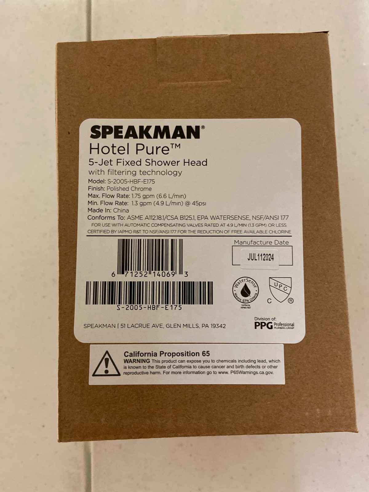Speakman S-2005-HBF-E175 Hotel Pure 1.75 GPM Multi-Function Shower Head - Chrome