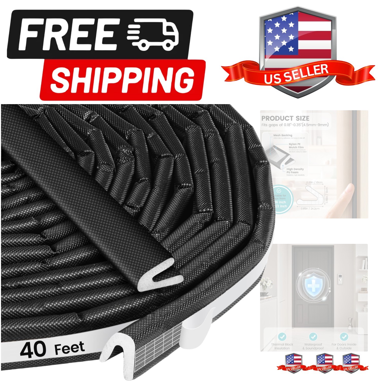40FT V-Shaped Weatherstripping Door Seal Strip – Self-Adhesive Foam Tape for ...