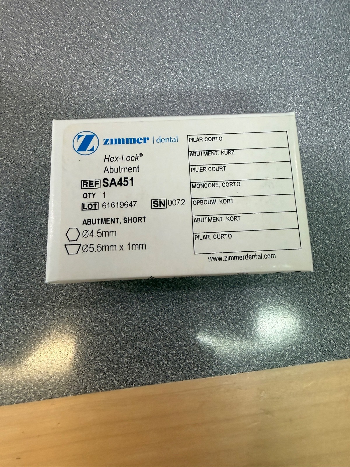 Zimmer Abutment Short 4.5mm  SA451