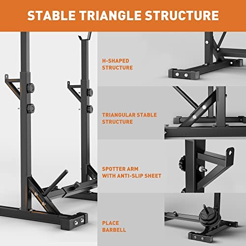 Elevens Squat Rack Stand Adjustable Bench Press Barbell Rack Stand - Black