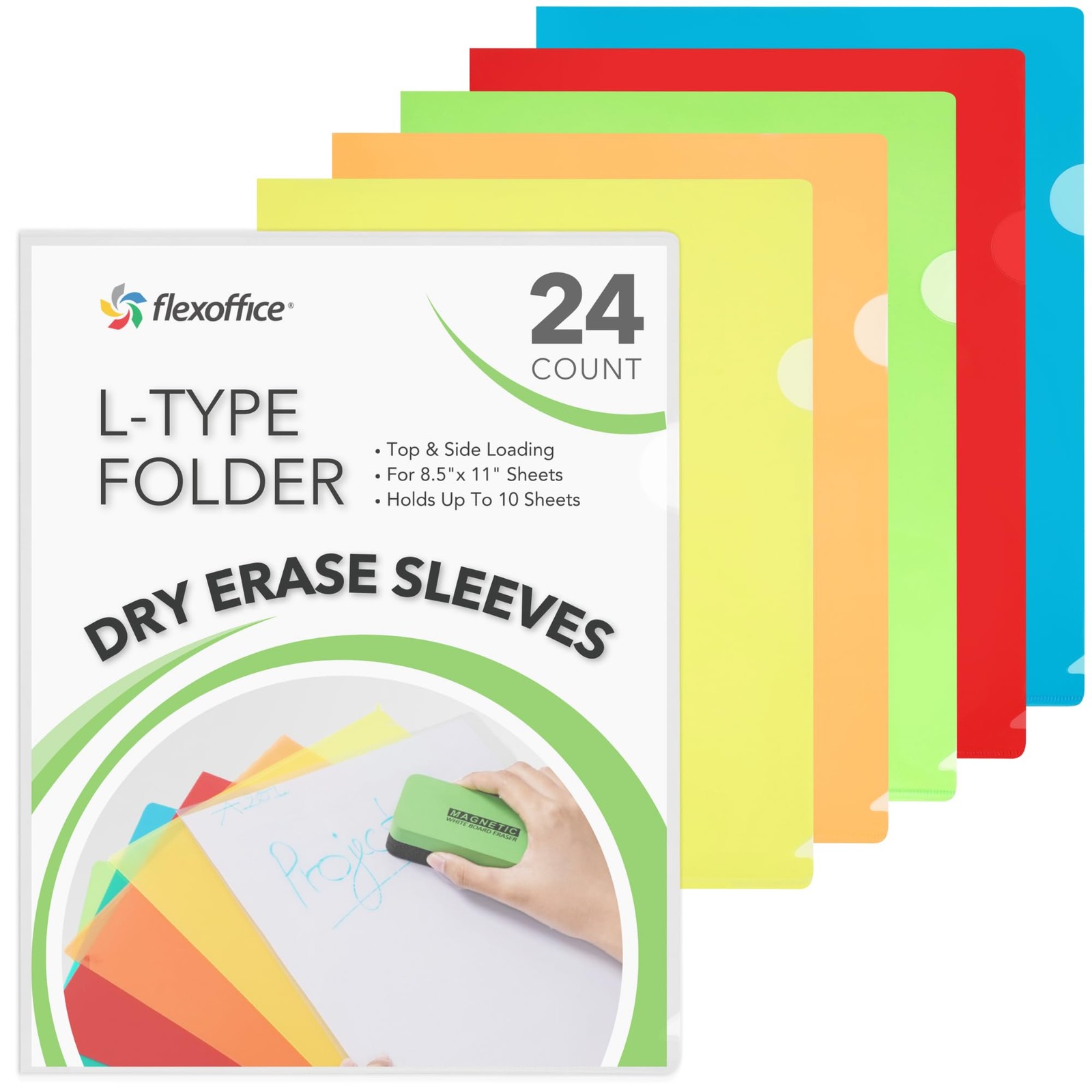 Letter Sized Poly Sleeves 24 Pack 6 Assorted Colors Heavyweight 8.5x11 In