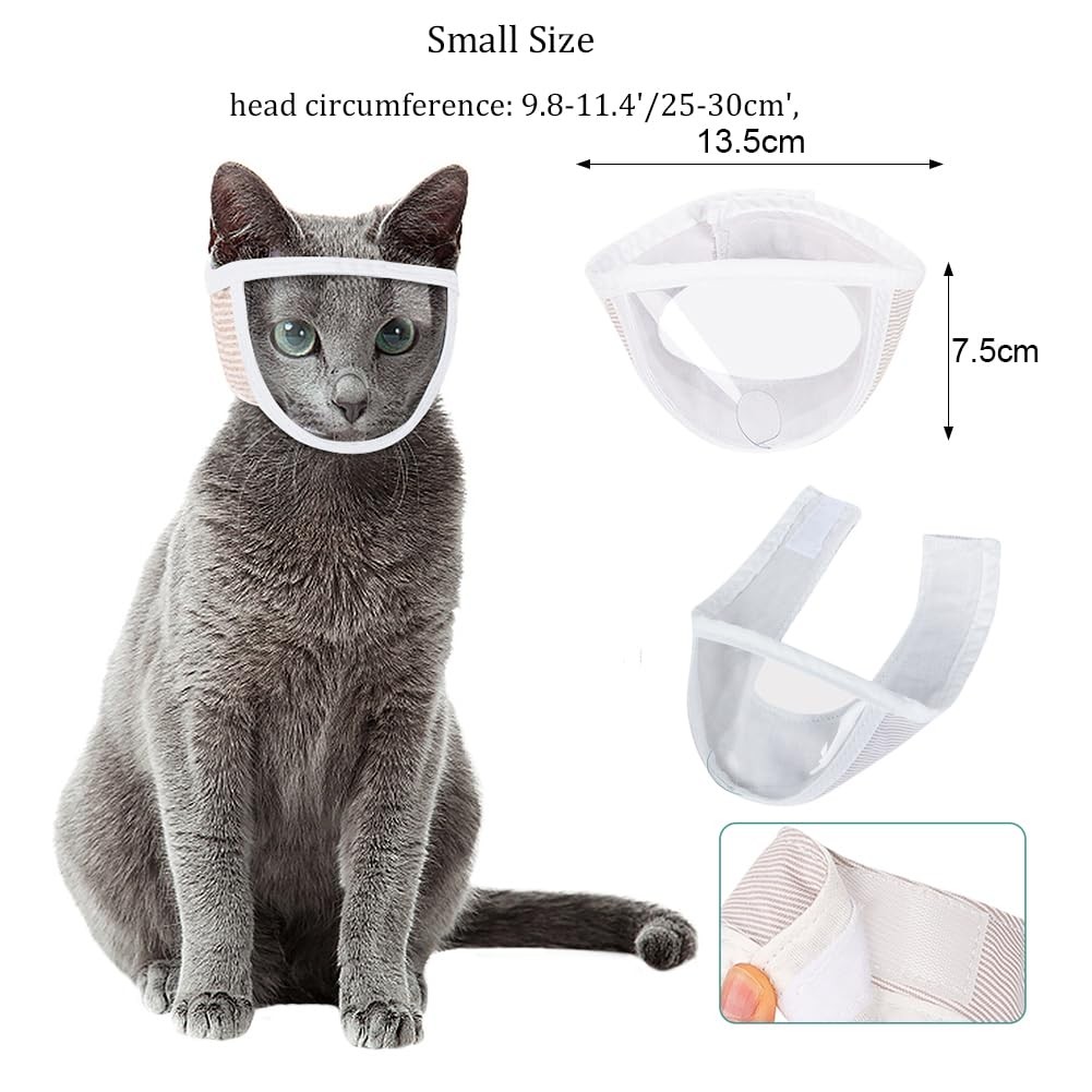Cat Muzzle for Grooming, Transparent Mouth S (10inch), white