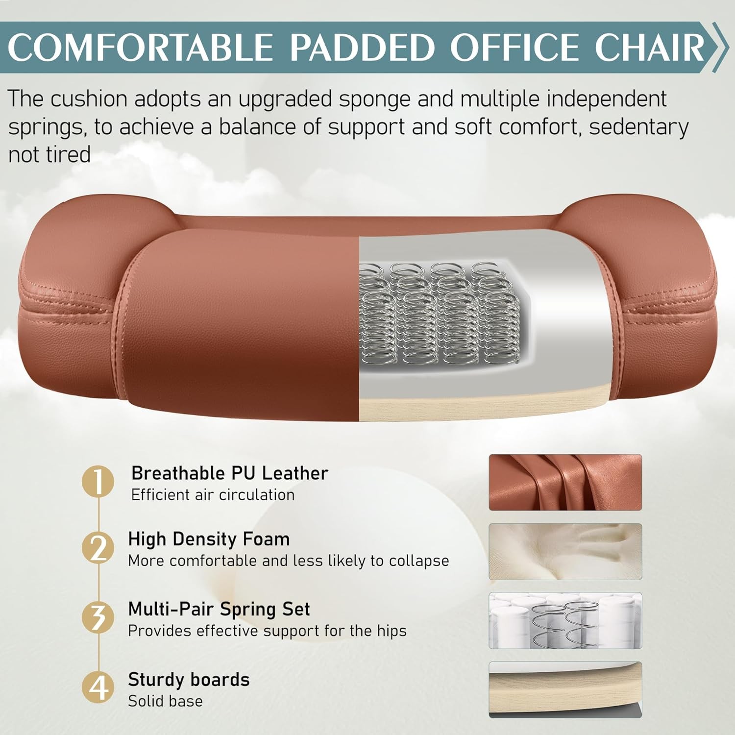 Leather Office Chair PU Home Computer Desk Chairs W/ Ergonomic Back Support