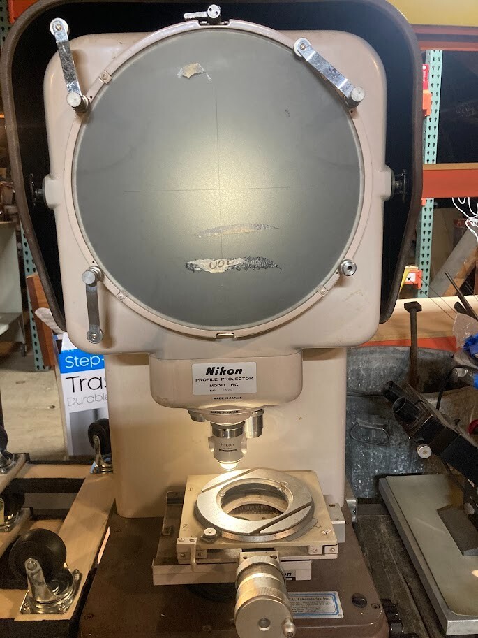 Nikon Profile Projector Model 6C with Lenses and Assorted Viewing Panels - USED