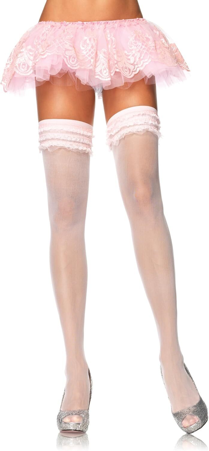 Sheer Lace Ruffle Top Stockings Fancy Dress Up Adult Costume Accessory 3 COLORS