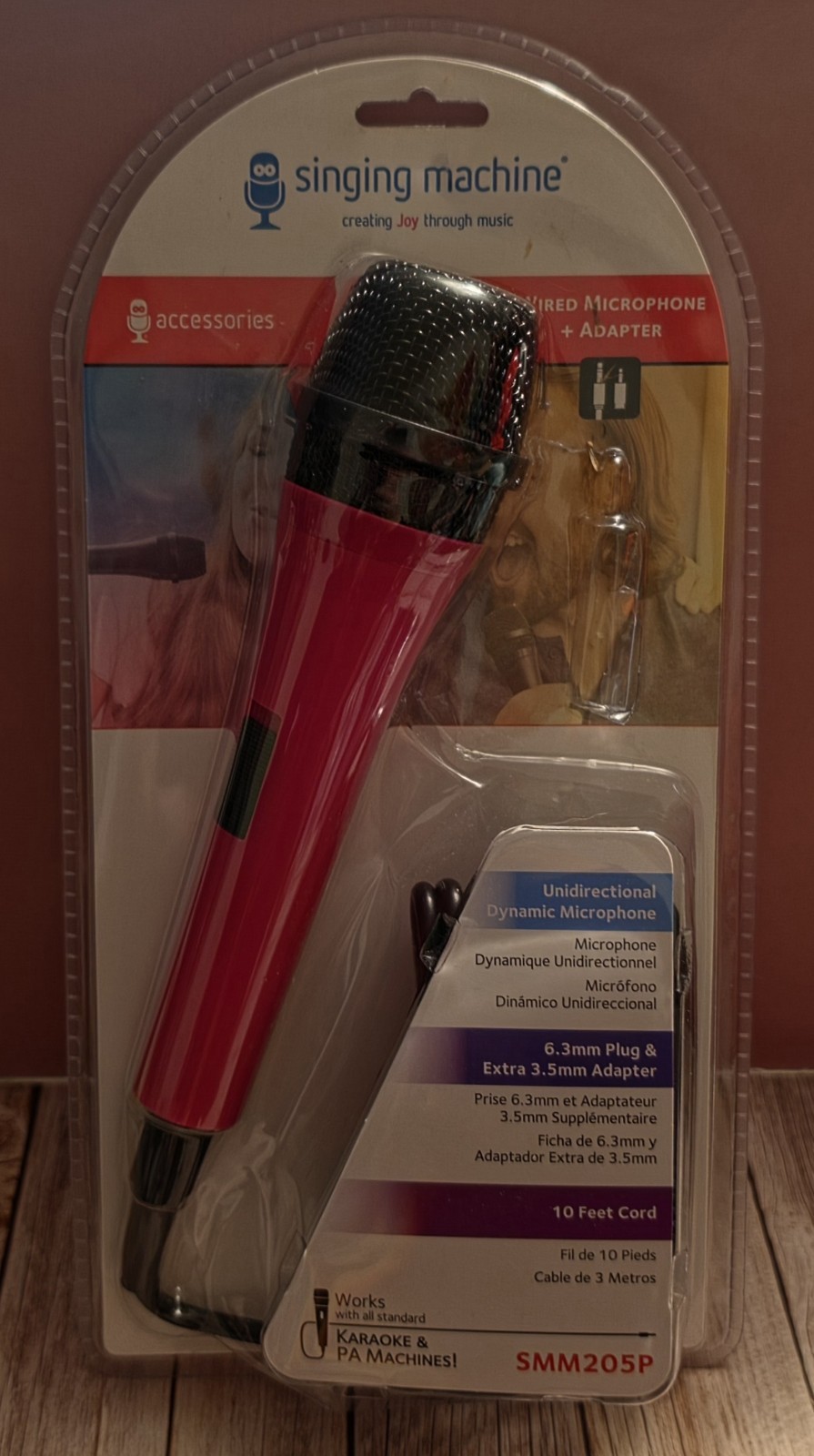 Singing Machine SMM205P Pink Wired Karaoke Microphone New 10' Cord Open Box NOS