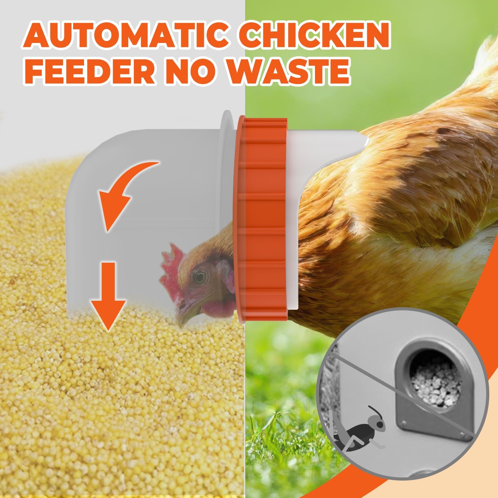 JASDEGO 4 Ports Metal Chicken Feeder No Waste 25 Pounds Automatic Poultry Fee...