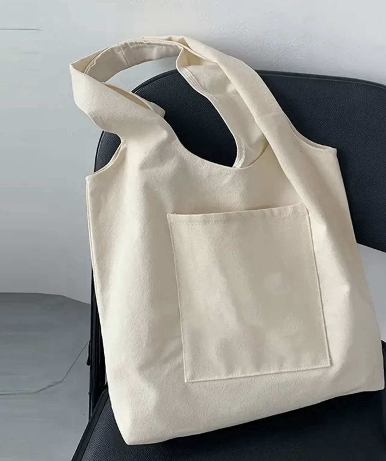 Canvas Tote Bag W/Front Pocket Big Capacity Cotton Reinforced Seam Iron On Craft