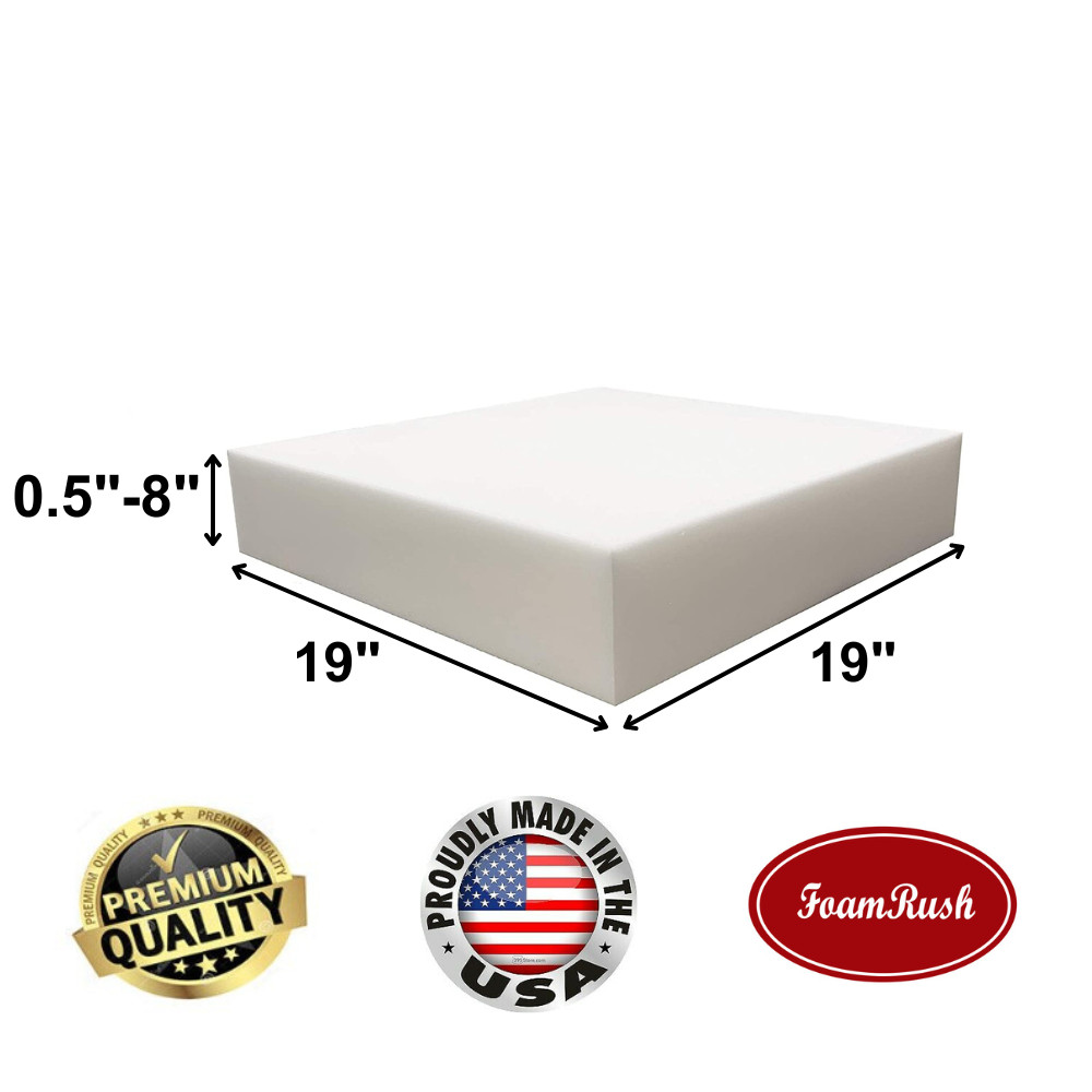 FoamRush 19" x 19" High Density Upholstery Foam Cushion (Made in USA)