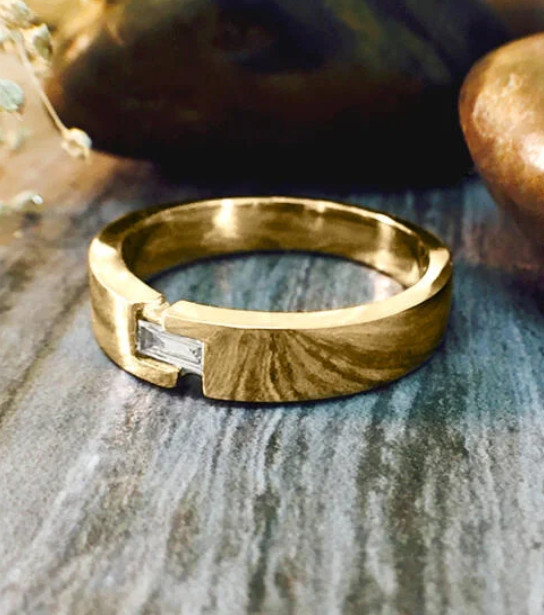 Fancy Baguette Shape 0.23CT Moissanites In Real 10K Yellow Gold Men's Band Ring