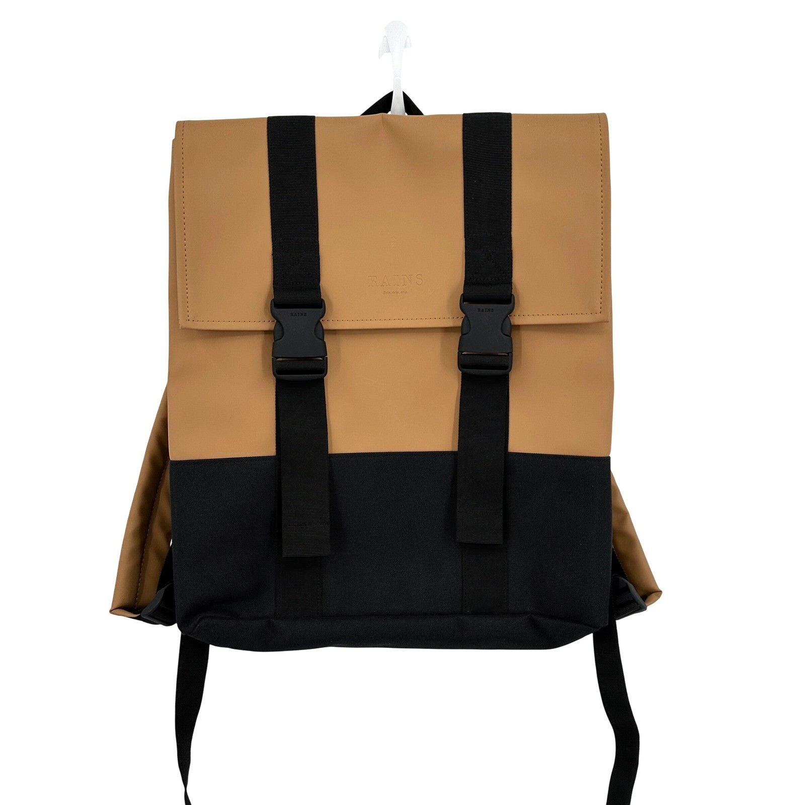 Rains Trail MSN Bag Buckle Backpack Tan Khaki Black Waterproof Laptop Bag Unisex