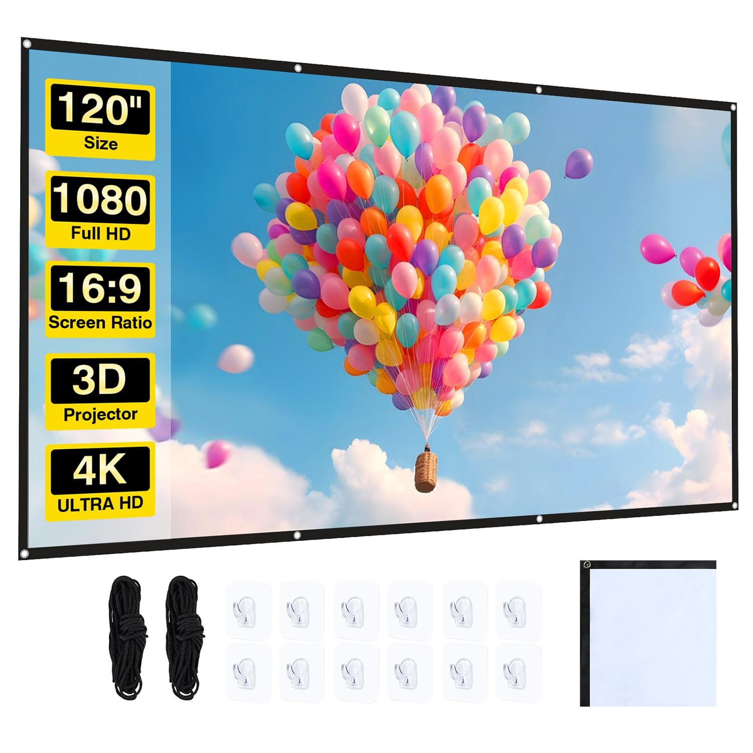 Projector Screen - 120 inch Projector Screen 16:9 Washable Foldable Portable ...