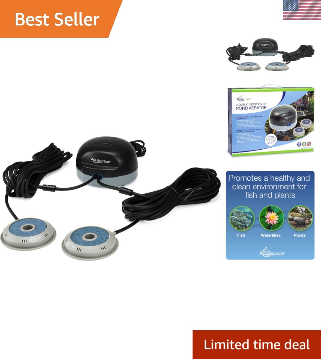 Effortless Pond Oxygenation with 75000 Pond Aerator - 2 Outlets for Optimal Flow