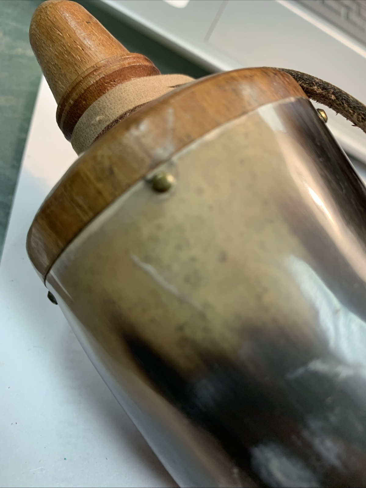 Gun Powder Horn Muzzleloader Reenactment Mountain Man Rendezvous W/ Leather