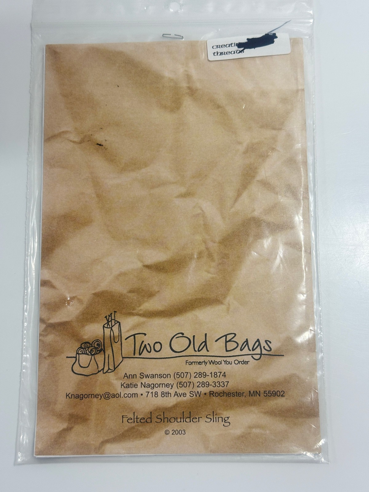 Two Old Bags (formerly Wool You Order) Felted Shoulder Sling Pattern 2003