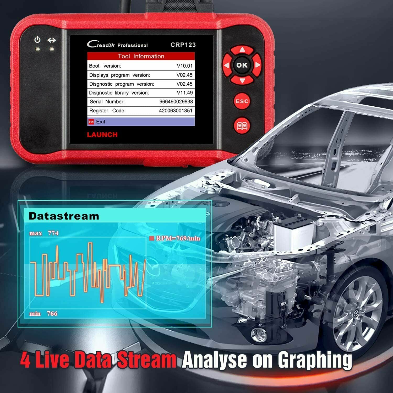 LAUNCH CRP123 OBD2 Scanner Transmission ABS SRS Code Reader Diagnostic Scan Tool