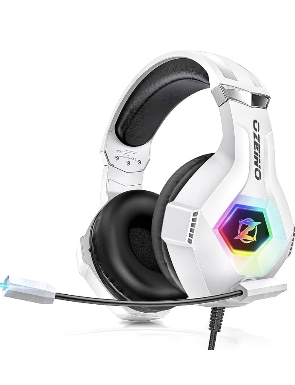 Ozeino White Gaming Headset 7.1 Surround Mic RGB for PS5 PS4 Xbox PC Switch