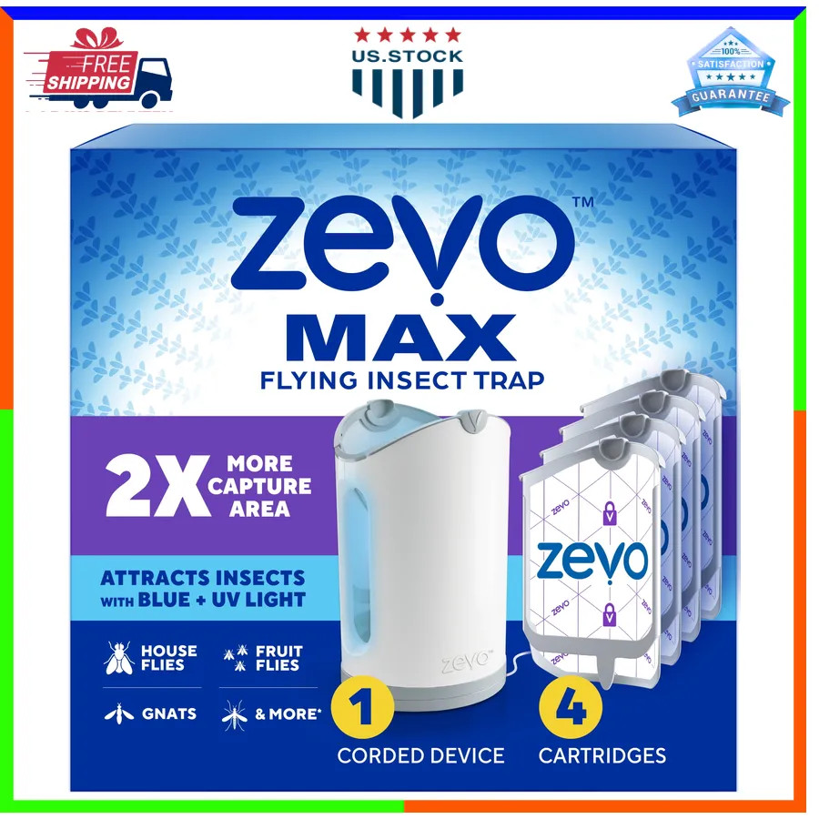 Zevo Max Flying Insect Trap with 1 Plug In Device and 4 Refill Cartridges