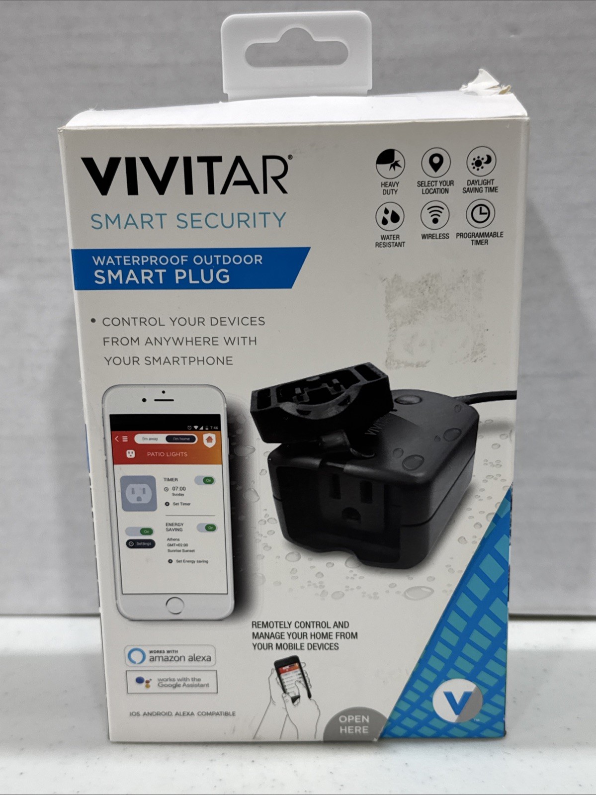 Vivitar Waterproof Outdoor Smart Plug  Alexa & Google Assistant HA-1011-WG