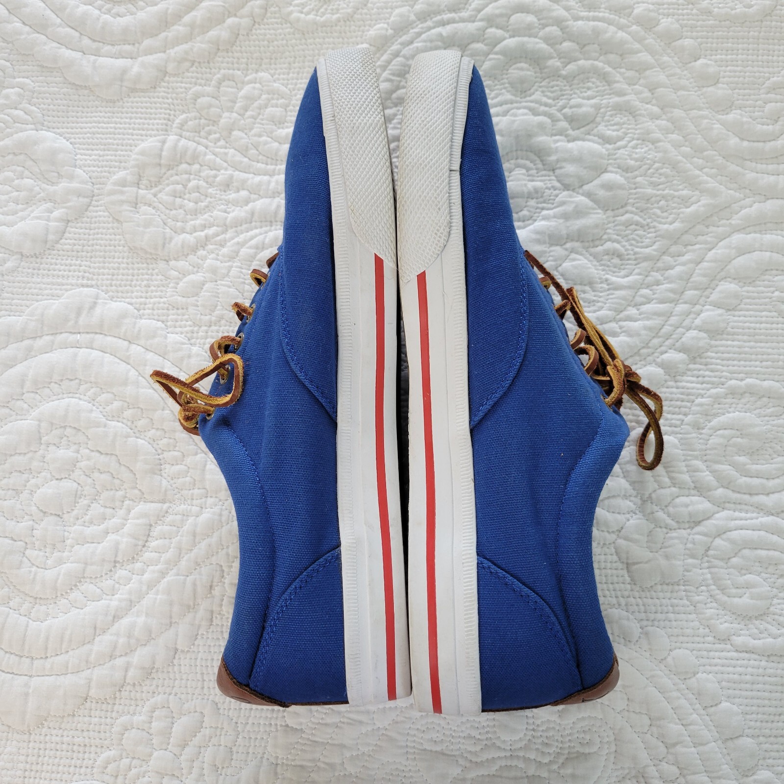 POLO Ralph Lauren Vaughn Canvas Leather Blue Shoes Red Pony Logo Dock Casual 13D