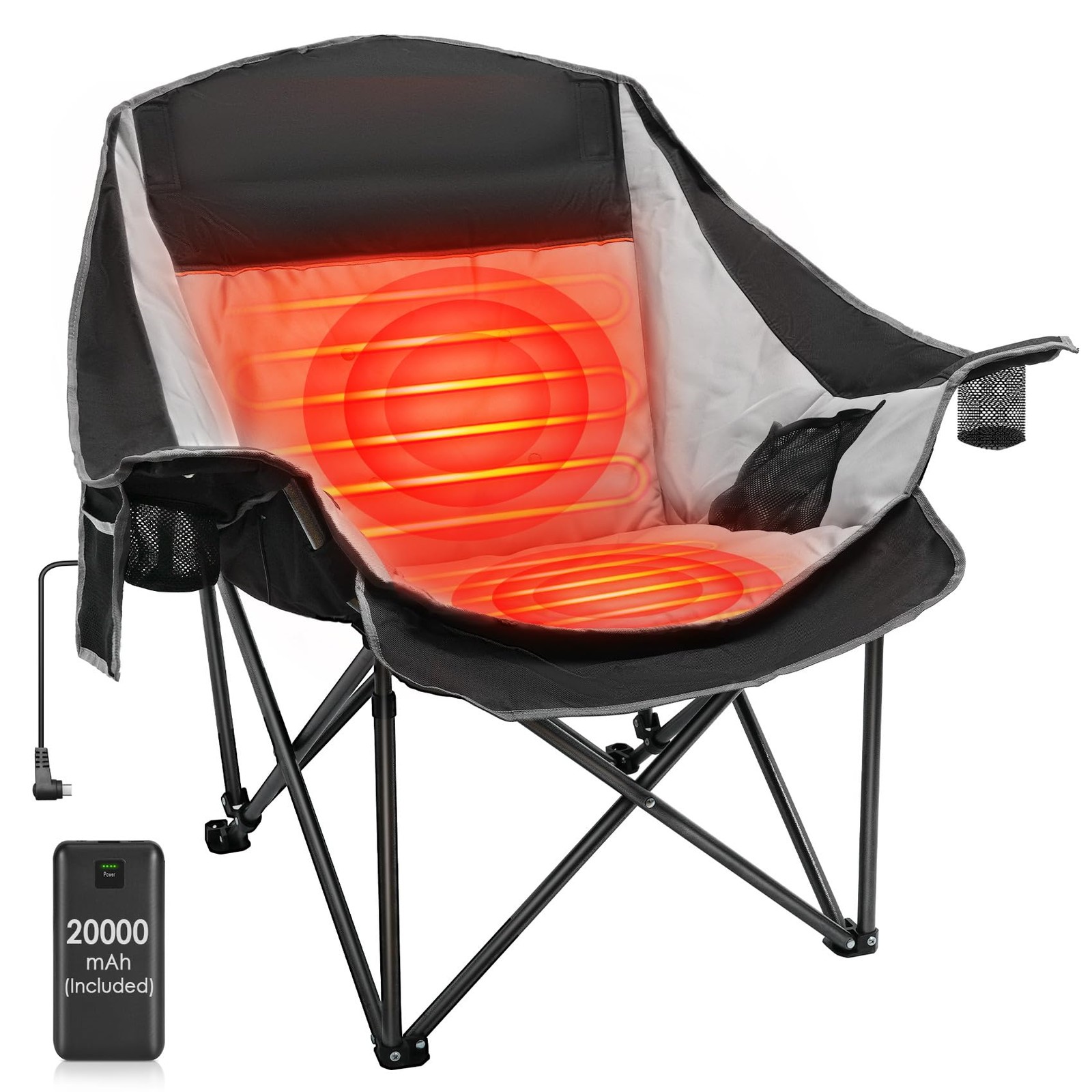 Heated Camping Chair with 20000mAh Battery, Oversized Heated Chairs W/3 Heat ...