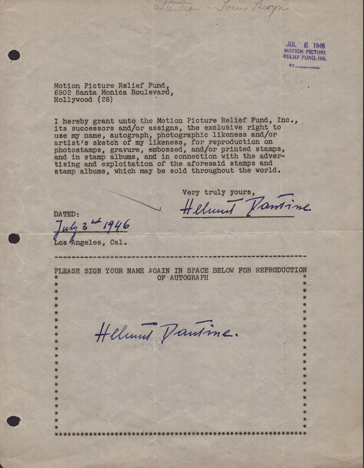HELMUT DANTINE - DOCUMENT DOUBLE SIGNED 07/07/1946