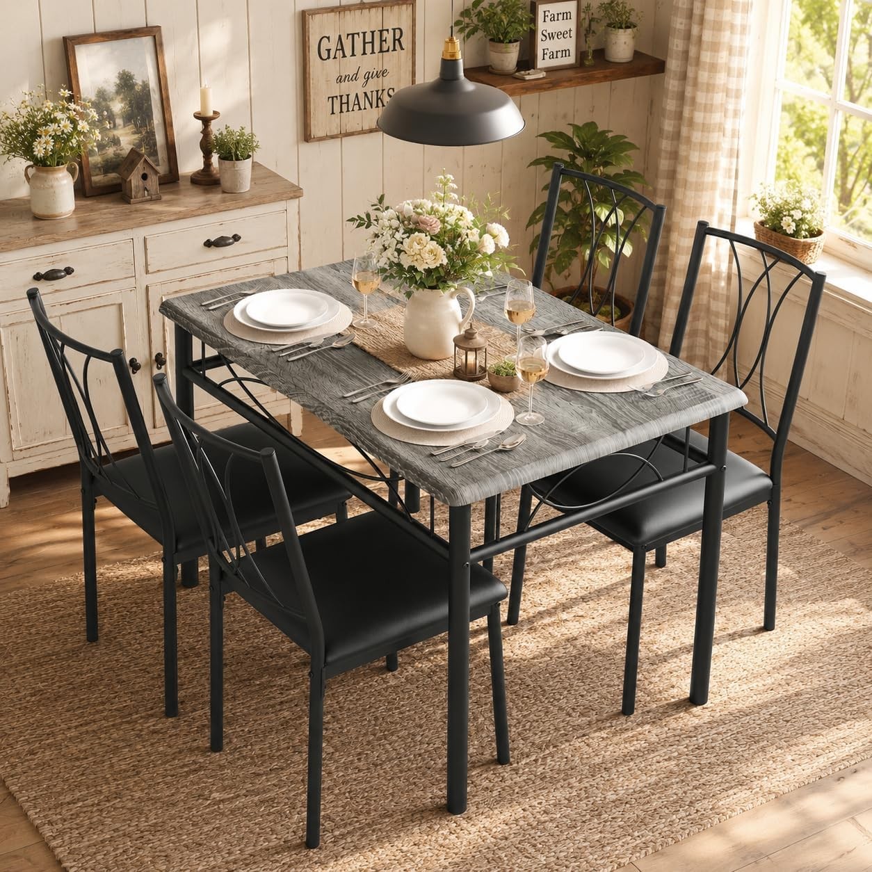 Dining Table Set, 5 Piece Rectangle Dining Kitche Table Set for 4 with 4