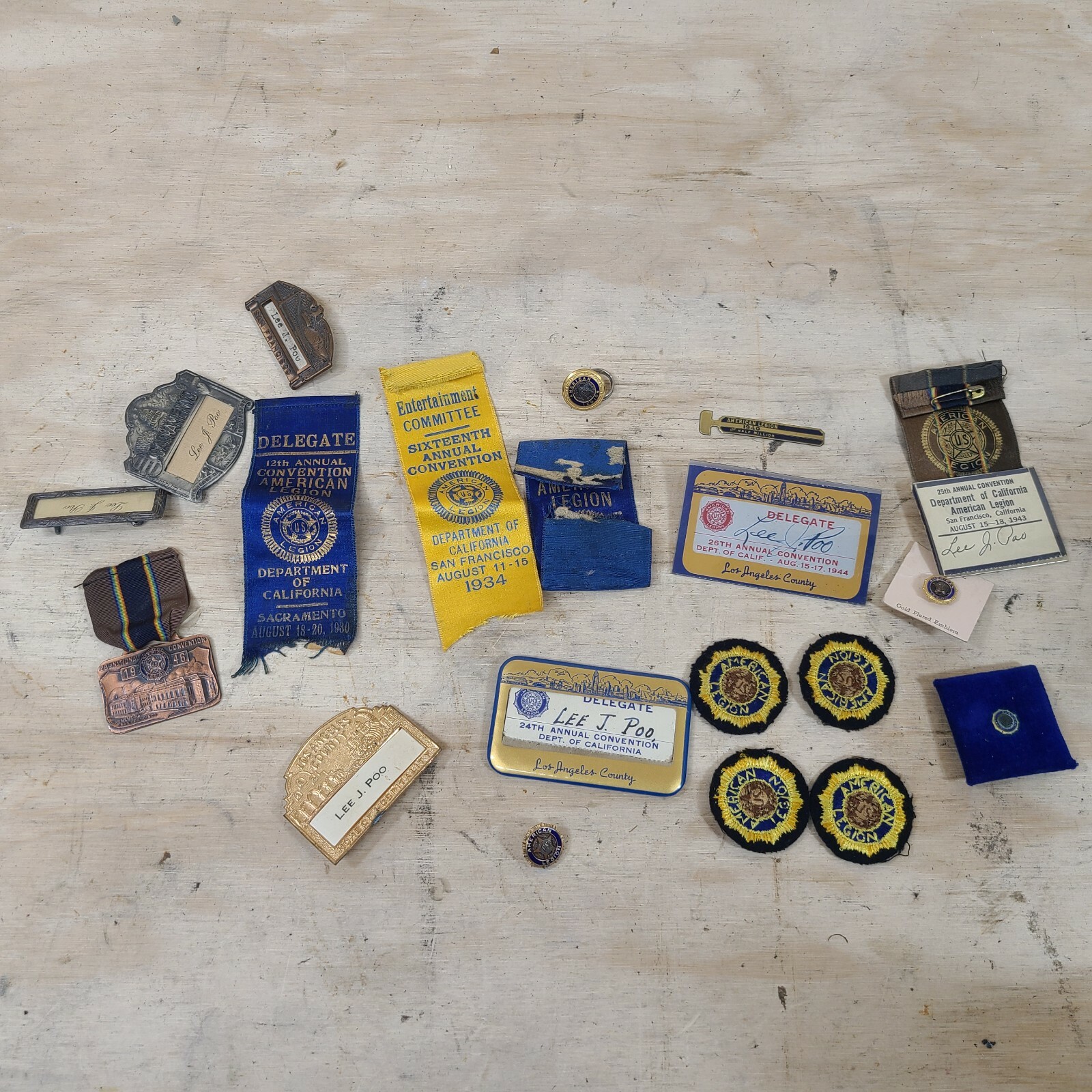 Vintage American Legion Memorabilia Lot - Patches, Name Tags, Pins California