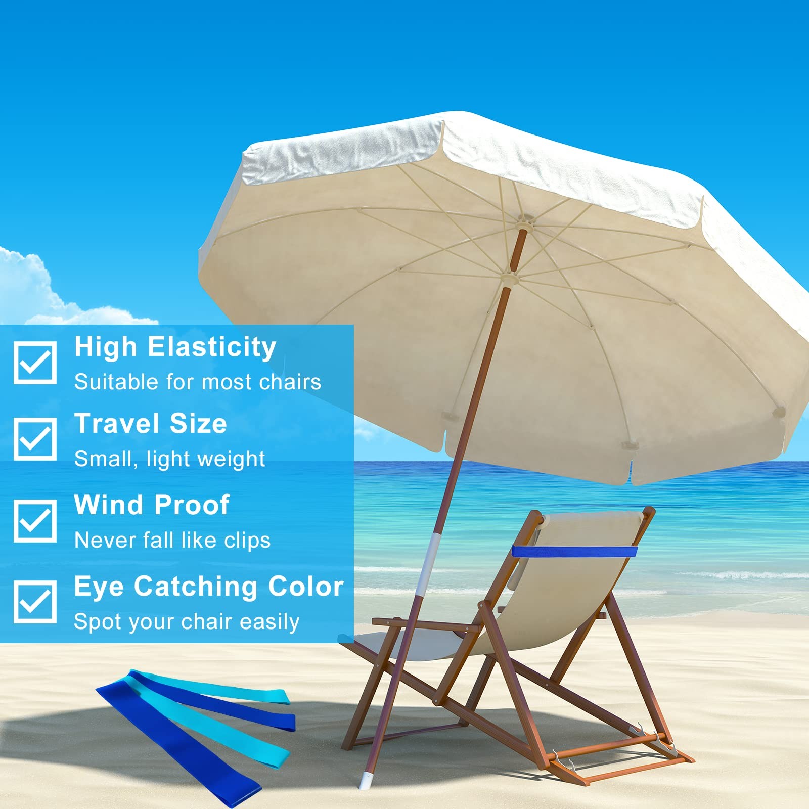 4 Pack Towel Bands, Bands for Beach 4 Wind Proof, Blue & Sky