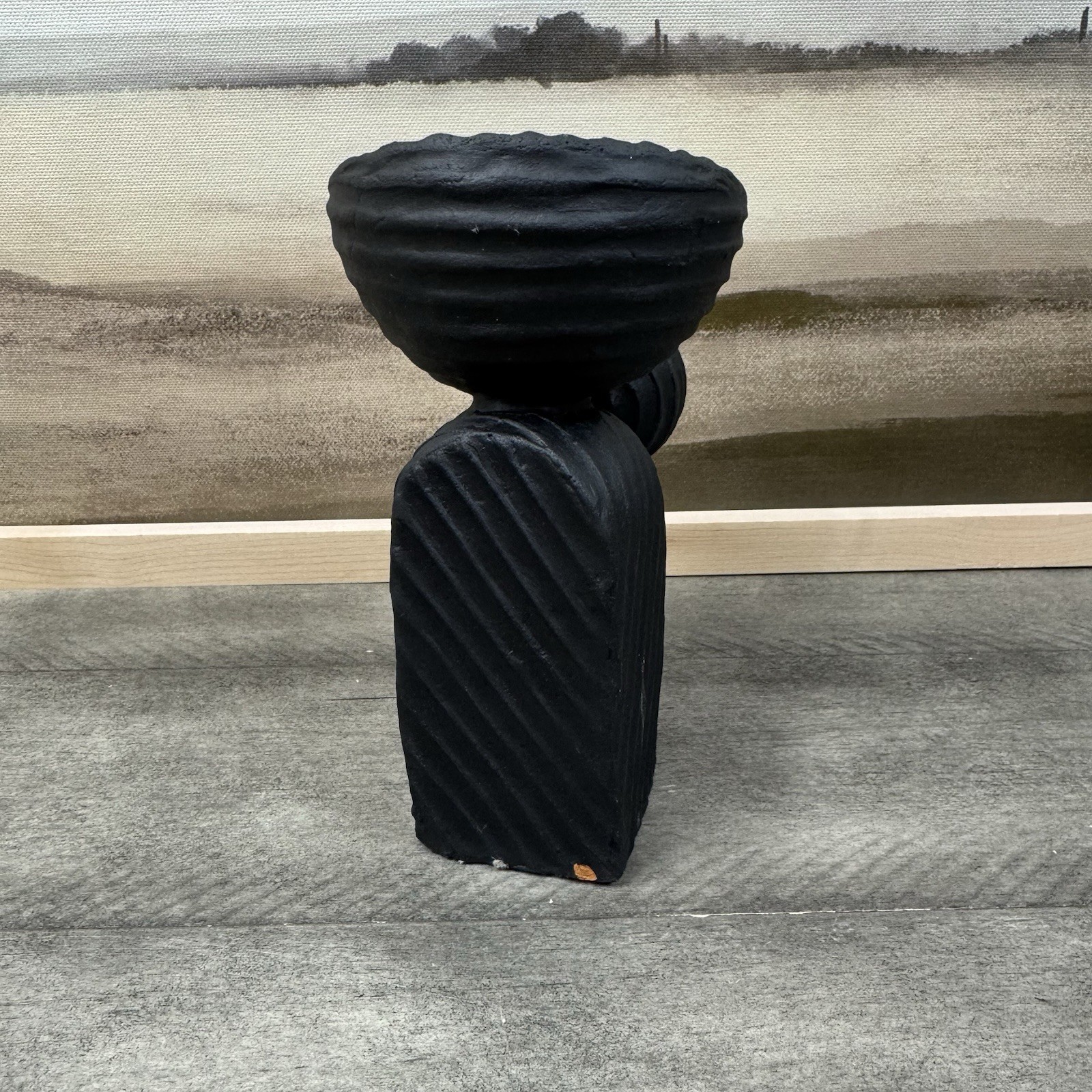 West Elm Asher Ceramic Taper Holder Tall Black Chipped Scuffed Read